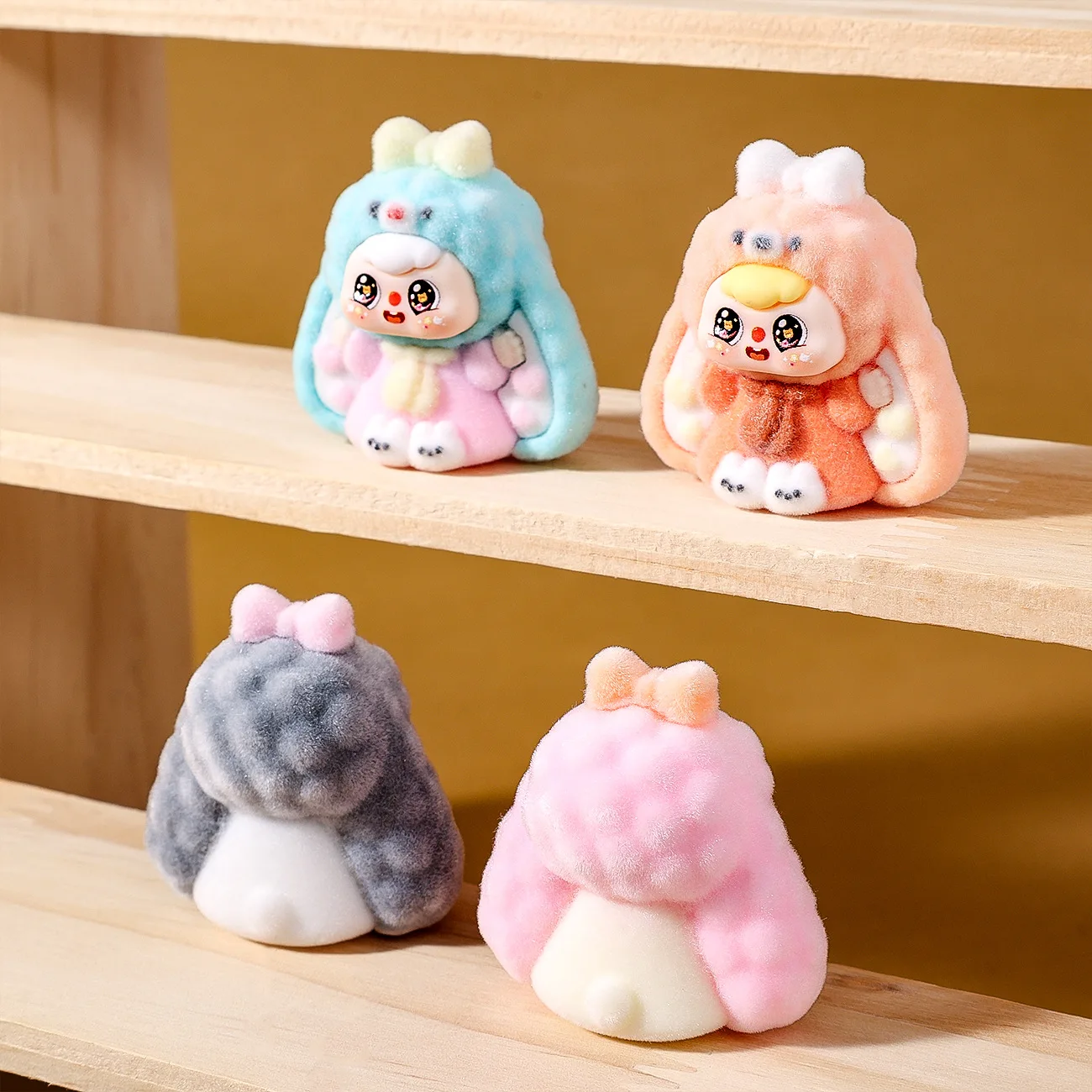 9 peças de enfeites de mesa de boneca de coelho com orelhas de raiz fofas