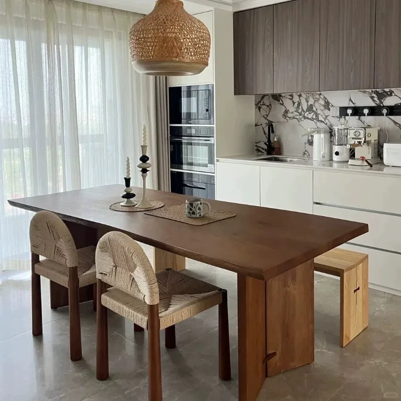 

Double ash wood dining table, small apartment bow solid wood dining table