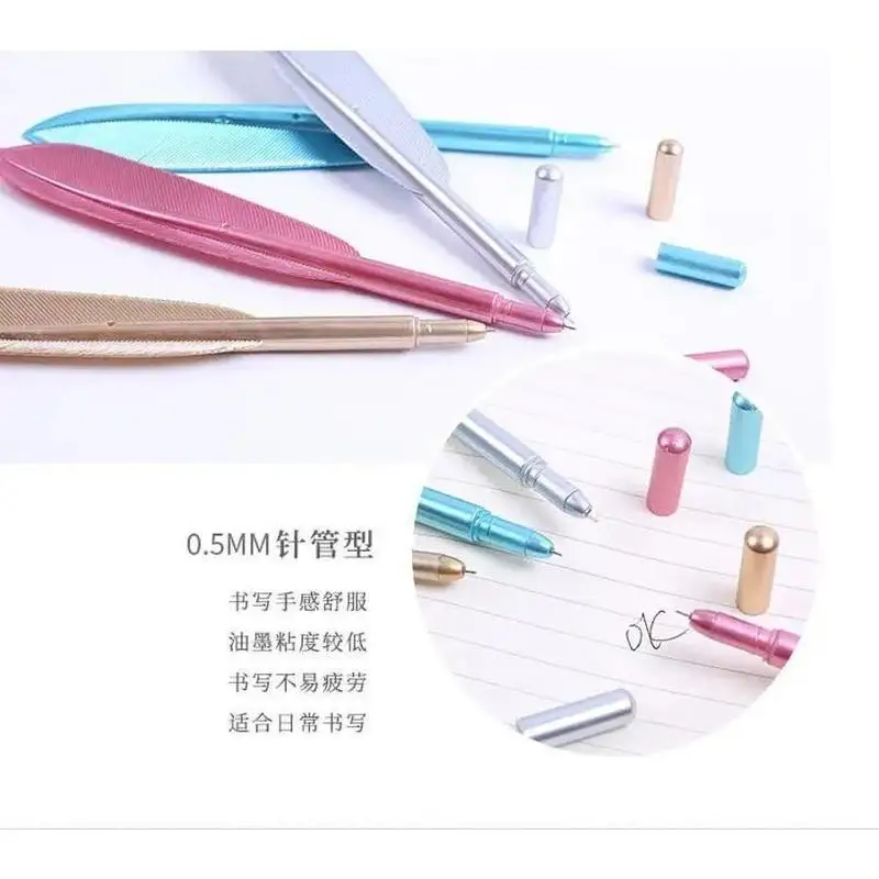 New 3Pcs Set Feather Shaped Gel Pen 2026 0.5mm Cute Creative Writing Pen For School Office Student Stationery Supplies