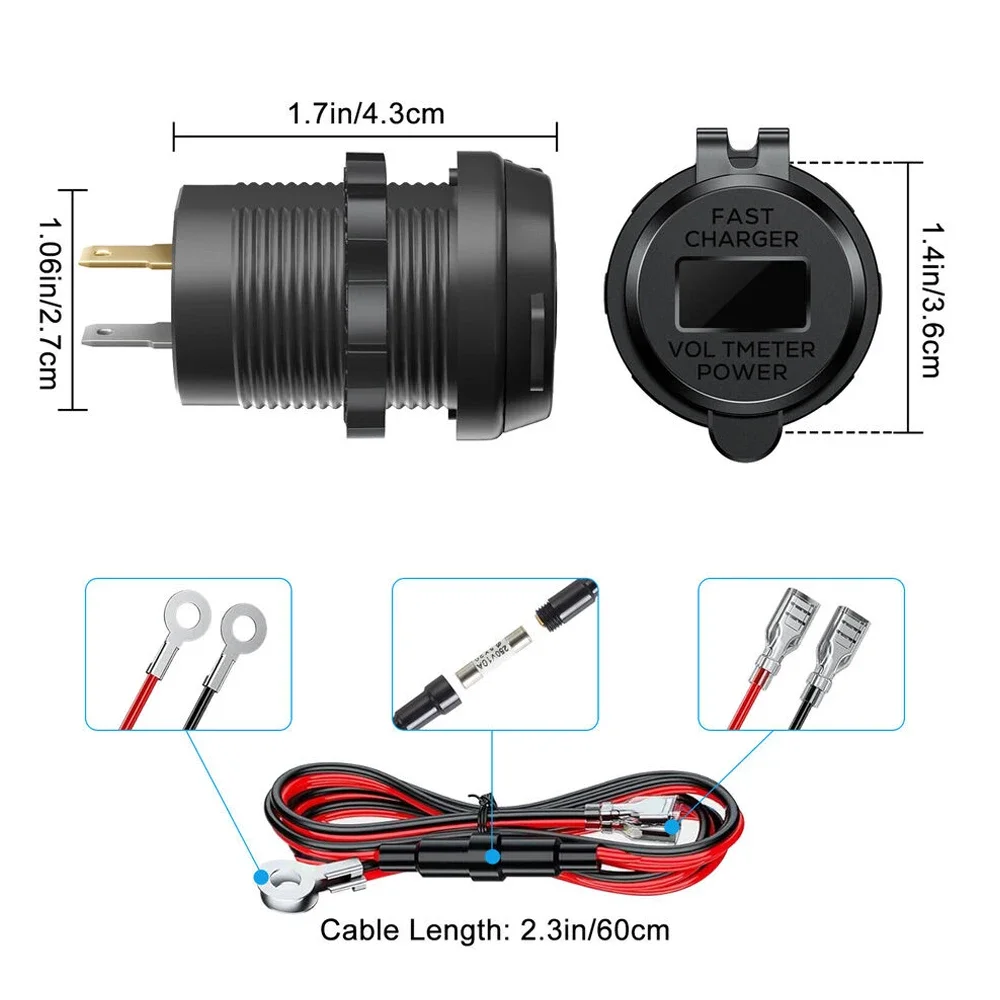 1Pc Car Charger Socket Black Dual PD USB Port Power Outlet LED Digital Display Quick Charger Auto Electronics Accessories