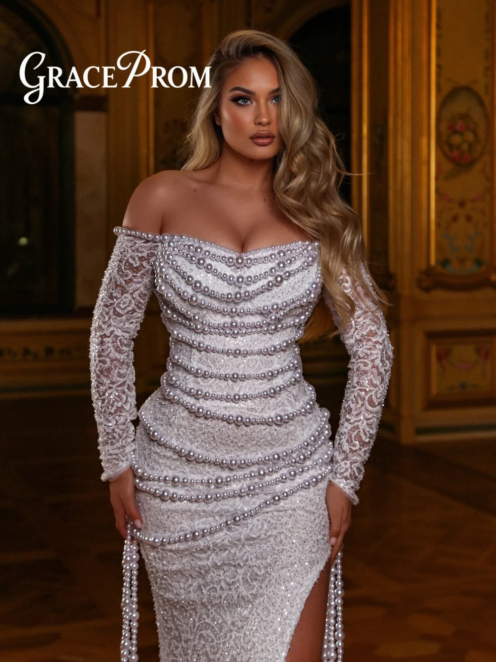 

Formal Lace Wedding Dress 2026 Romantic Pearl Bridal Gown Exquisite A Line Floor Length Bridal Dress Robe De Mariee