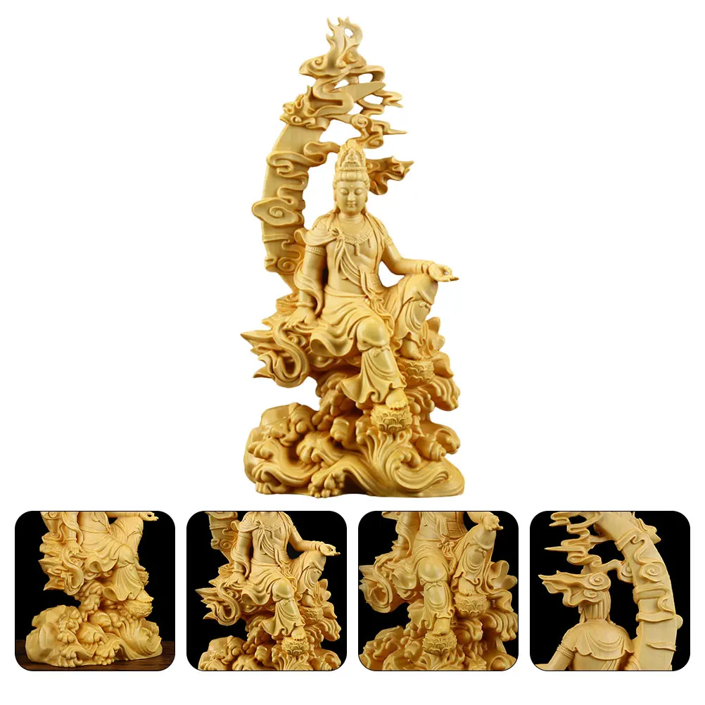 

Wooden Guanyin Bodhisattva Statue Feng Shui Buddha Decoration Elegant Carving Craft Home Office Teahouse Meditation Gift