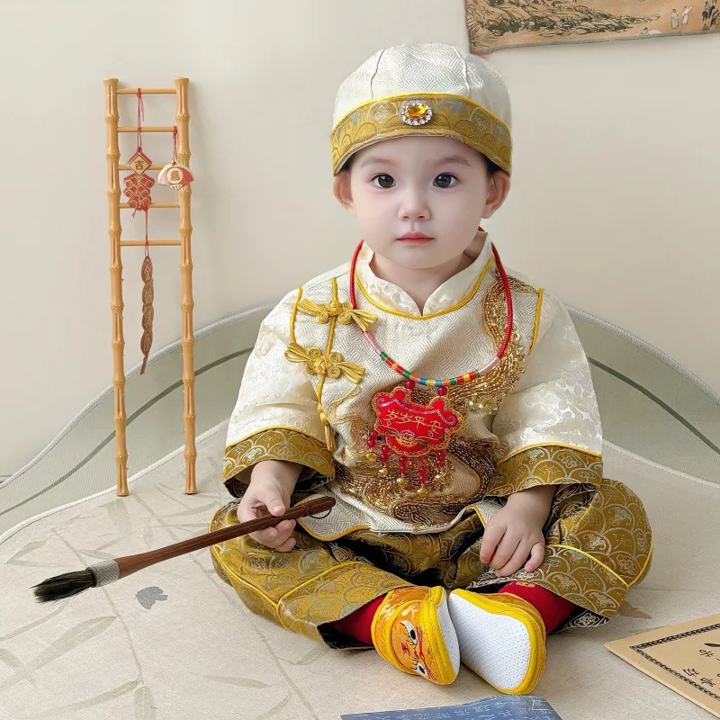 الخريف ليلة رأس السنة زي الطفل تانغ الملابس الجديدة النمط الصيني الطفل الكنز التقاط أسبوع عيد ميلاد تاج Hanfu البدلة