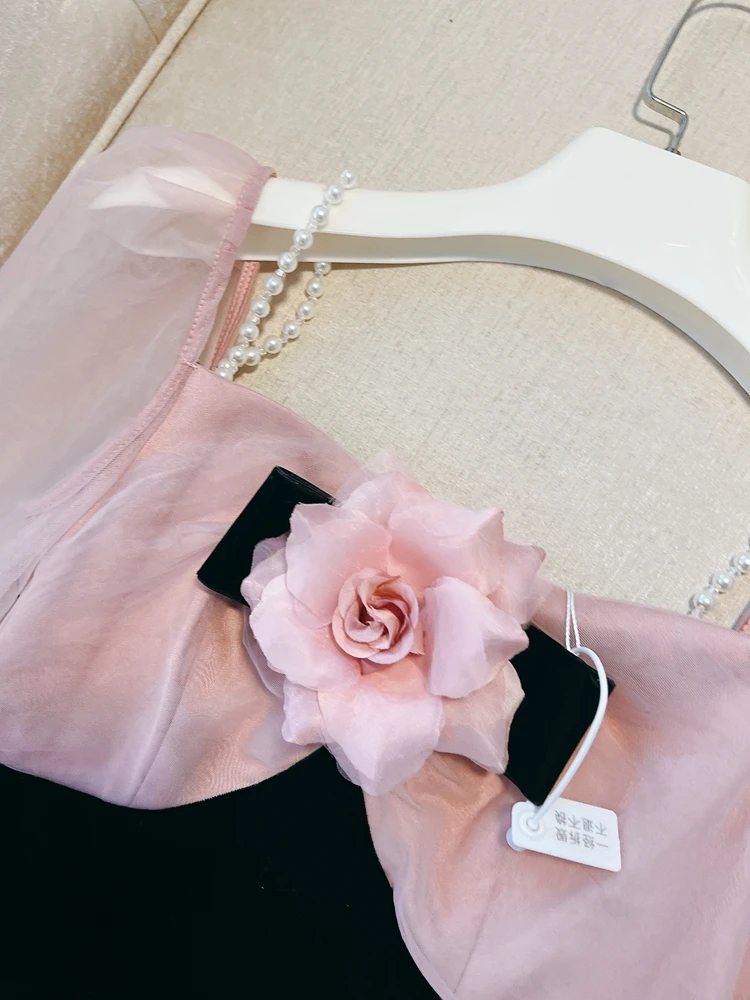 Ele กํามะหยี่ชุดราตรี Dr สี Blo Design และพิมพ์ลายดอกไม้เอวสูงยาว Sve ความยาวกลาง A-Line ชุดสําหรับสตรี