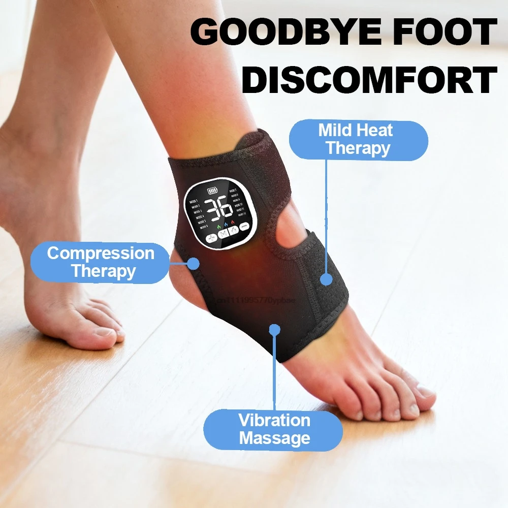 Electric Ankle Massager EMS Foot and Ankle Massager 36 Modes Vibration Ankle Heating Pad for Pain Relief