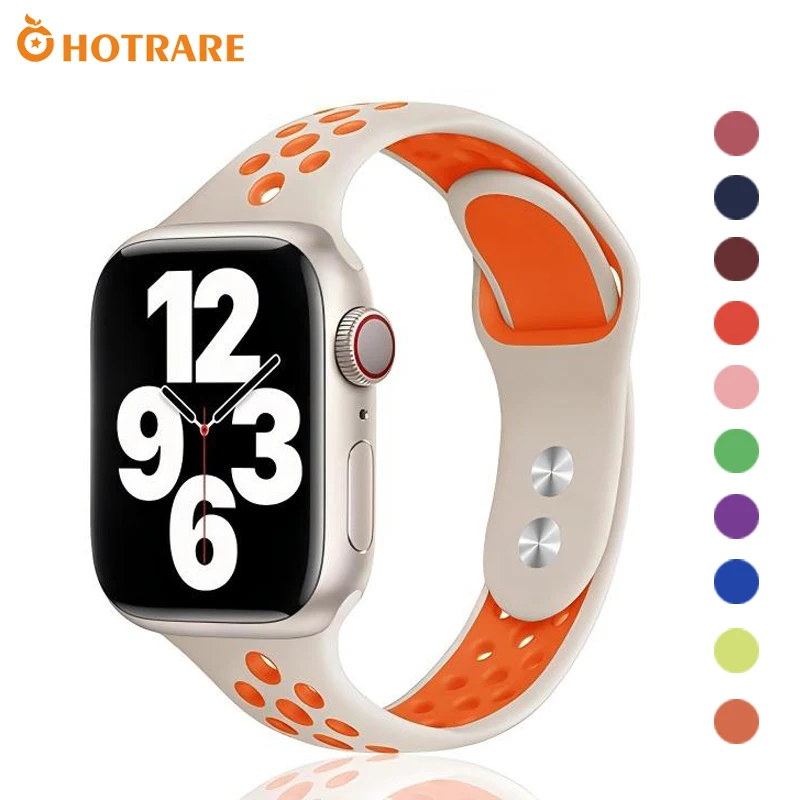 Silicone Small Waist Narrow Band For Apple Watch Series 10 9 8 7 6 5 4 3 2 Ultra SE Honeycomb Breathable Colorblock Watch Strap