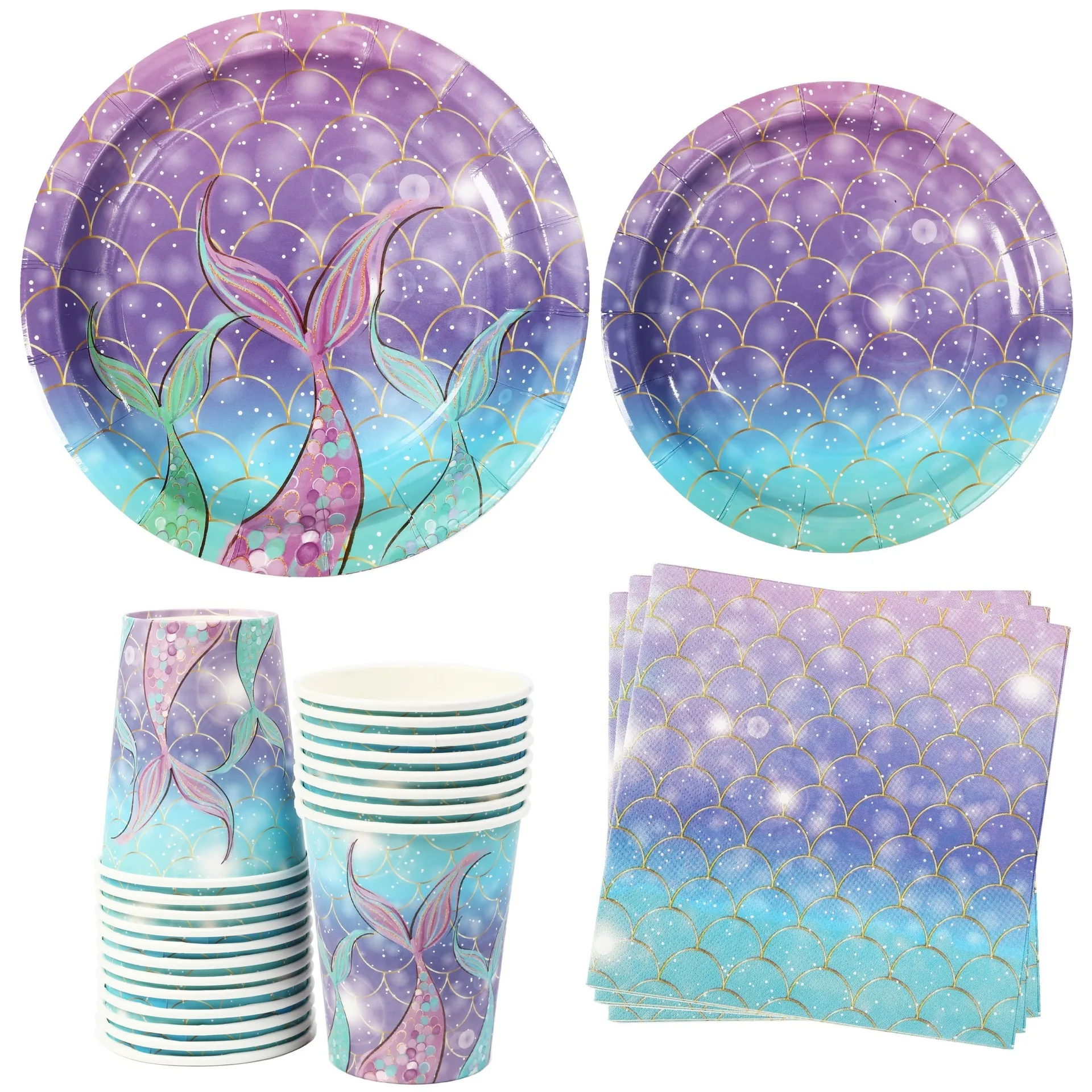 

Mermaid Tableware Set Disposable Paper Plate Paper Cup Tissue Children's Mermaid Themed Birthday Party Tableware Set