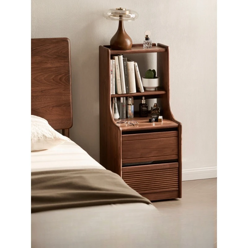 North American black walnut solid wood furniture bedside table, household bedroom bookshelf integrated bedside cabinet