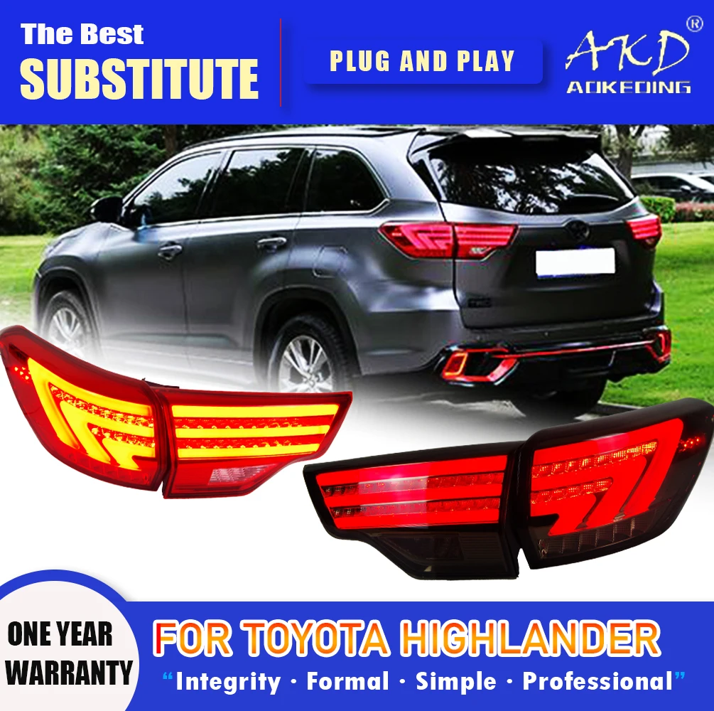 

Задний фонарь AKD для Toyota Highlander светодиодный Tail 2015-2020 Highlander, задний противотуманный сигнал поворота, автомобильные аксессуары