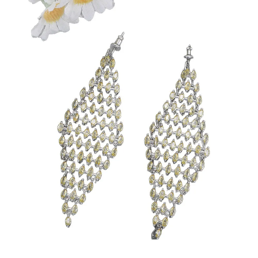 

Heavy Craft Full Zircon Rhombus Earrings for Women Luxury Shiny Dangle Earrings Wedding Banquet Premium Jewelry Gift