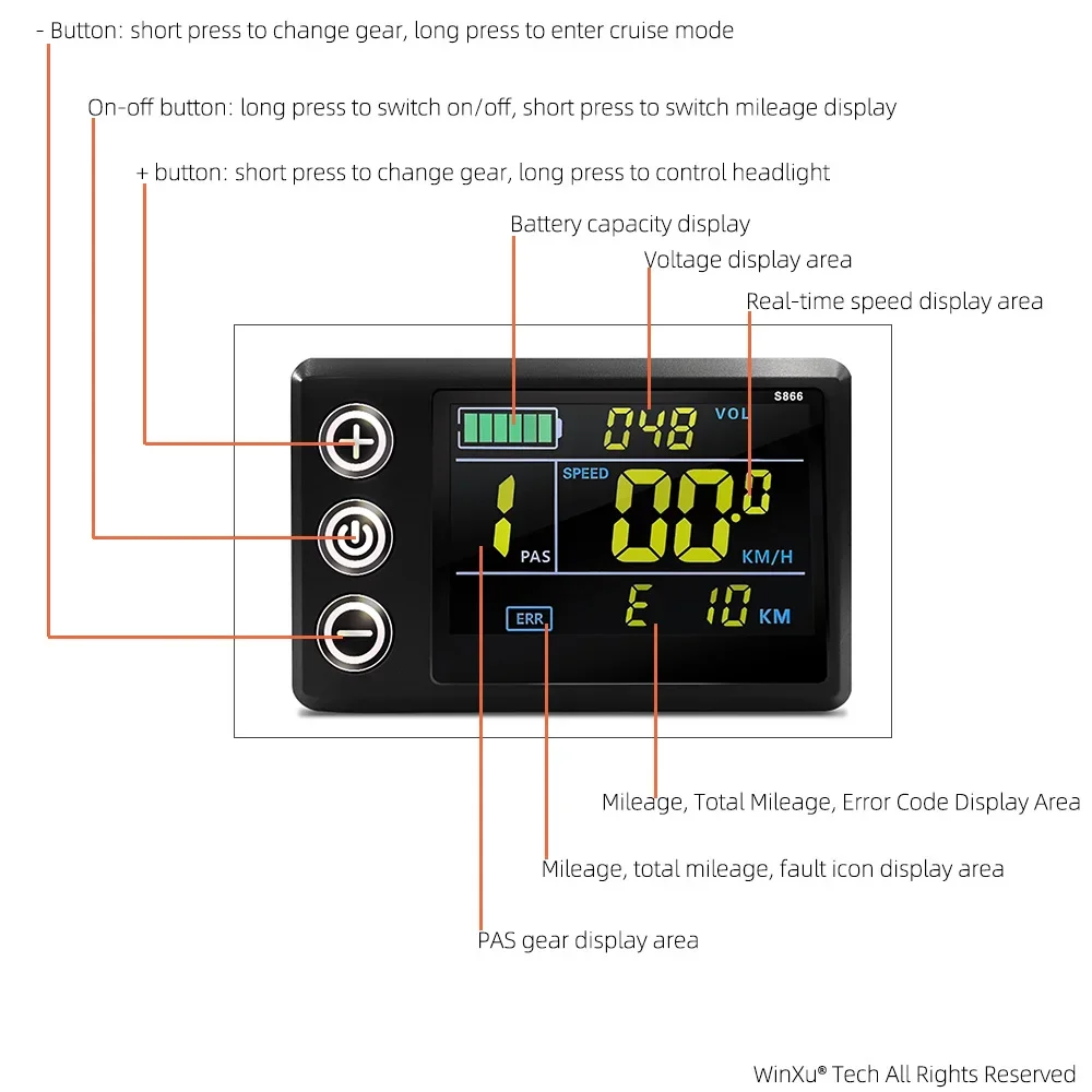 250W 350W 500W 36V 48V Bürstenloser Motorantriebssteuerung S866 1S Farb-LCD-Kit für die Reparatur von E-Bike-Elektro-Mountainbike-Rollern – Detail 6