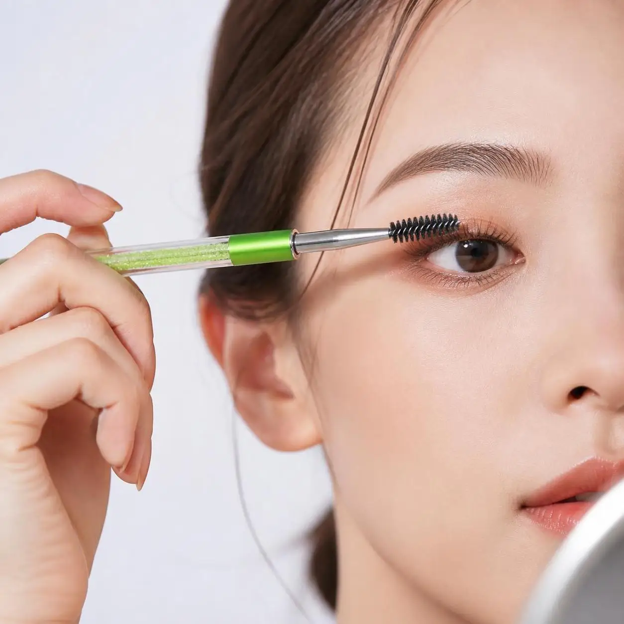 Adjustable Radian Grafting Mascara Brush with Cap Clear Tube Eyelash Brush Round Comb Teeth Reusable Tube Glitter Mascara Wand