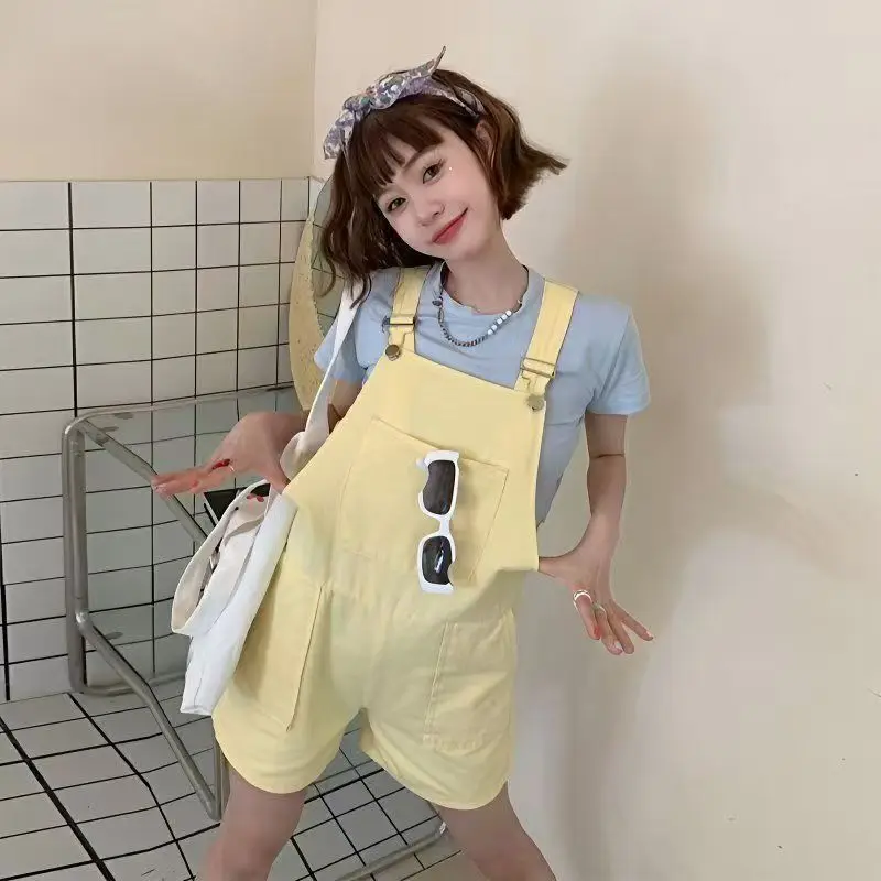 

Rompers Women Solid Summer Korean Style Fashion High Waist Loose Casual All-match Simple Pure Wide Leg Vintage Streetwear Y2K