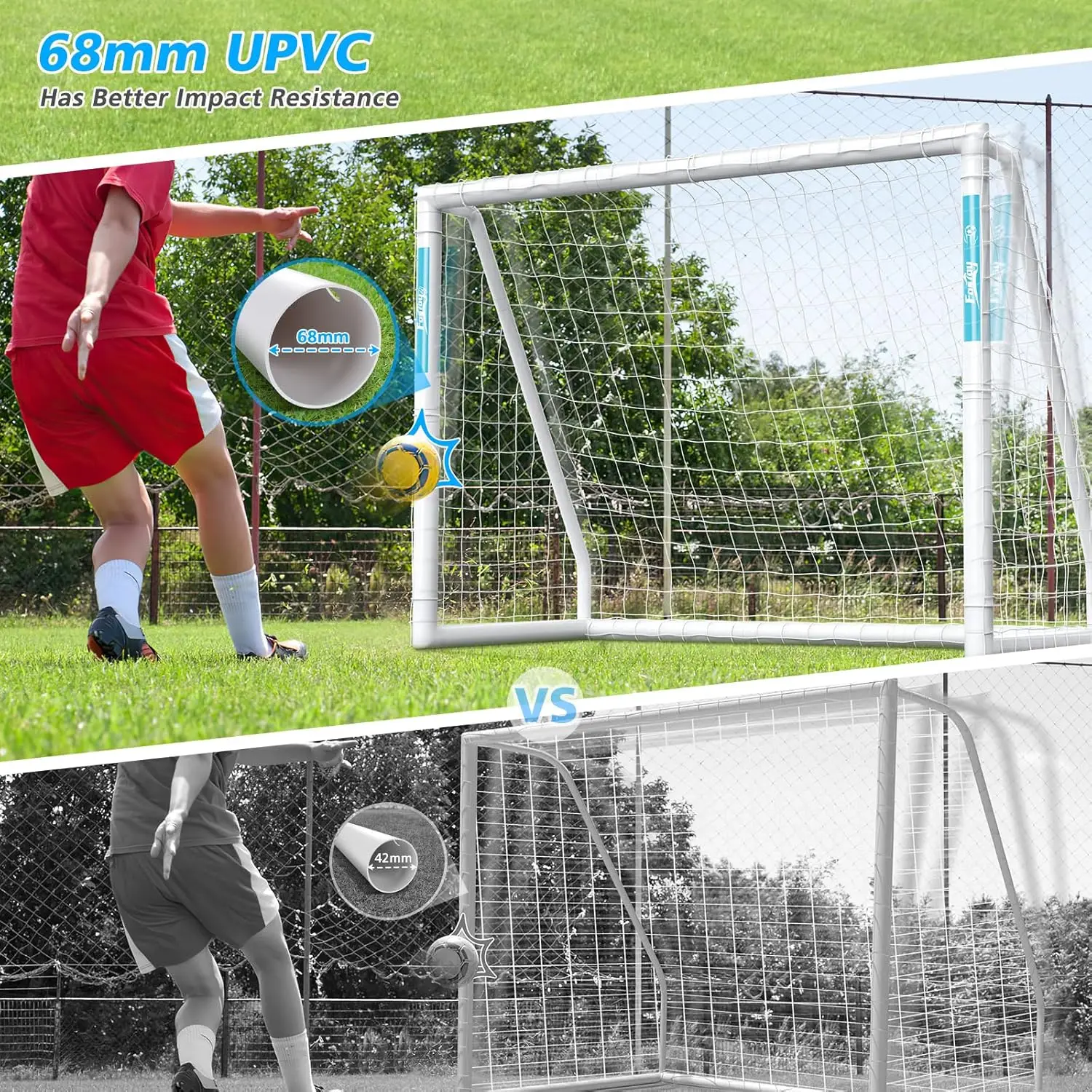 Soccer Goal, 10×6.5FT/8x6FT Goal for Backyard, Weatherproof UPVC with Training and 2 Sets of Nets,