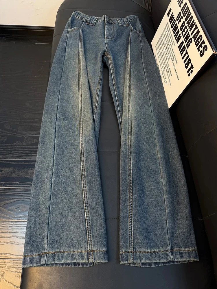 

Retro American Sle Men's Denim Jeans Autumn Winter Fce Lined Straight Leg Loose Wide Leg Pants CleanFit Knife