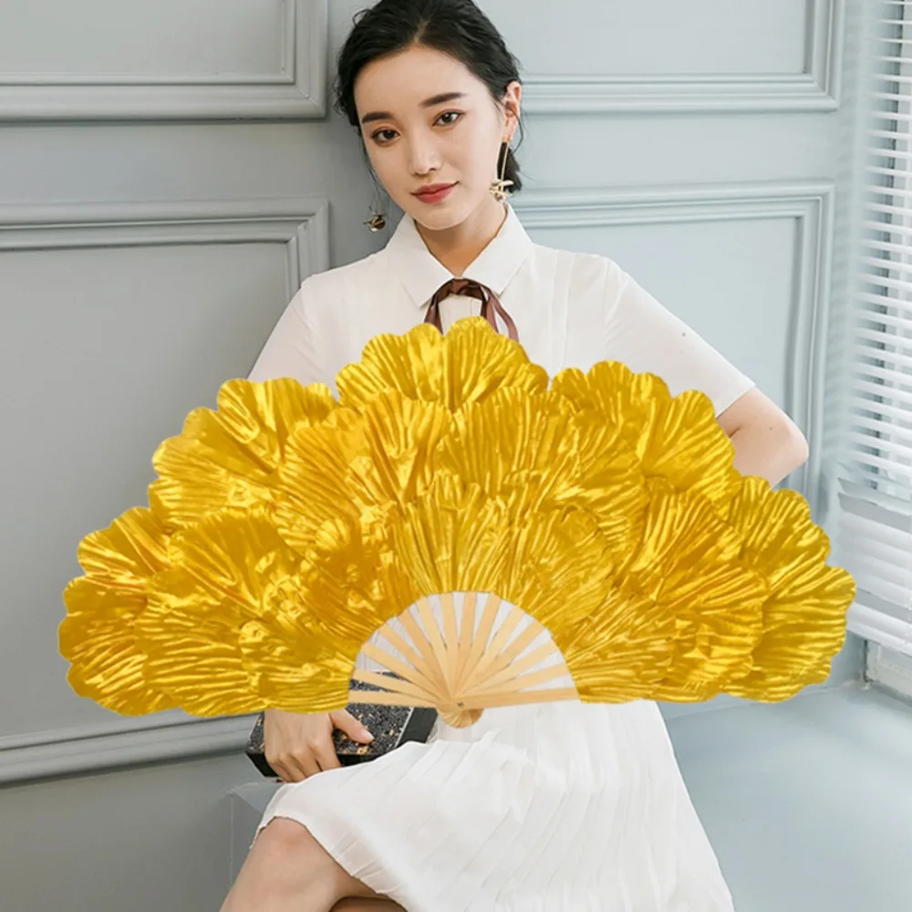 Chinese Style Peony Petal Dancing Fan Bamboo Frame Large Size Yangko Performance Fan Multi-layered Flower Folding Fan Summer