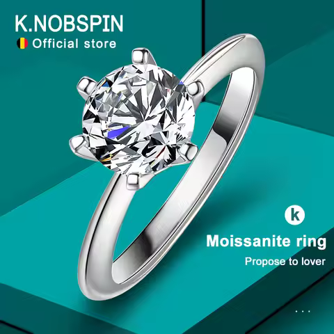 Knobspin Original 925 Sterling Silver Ring Moissanite Diamonds with Certificate Fine Jewelry Wedding Engagement Rings for Women
