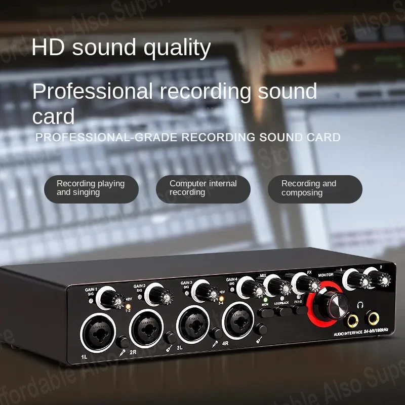 Professional 24Bit 192Hkz 4 Channel Audio Interface USB Sound Card for Live Recording Solo