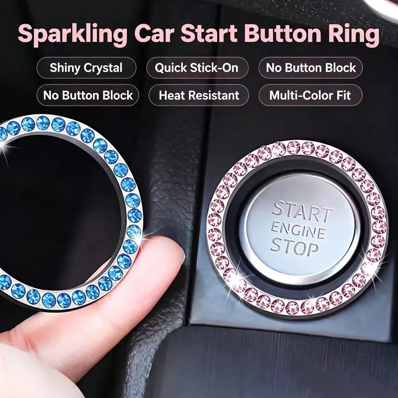 Universal Car Ignition Start Stop Button Crystal Rhinestone Ring Self Adhesive Bling Button Trim Sticker Interior Decor Accessor