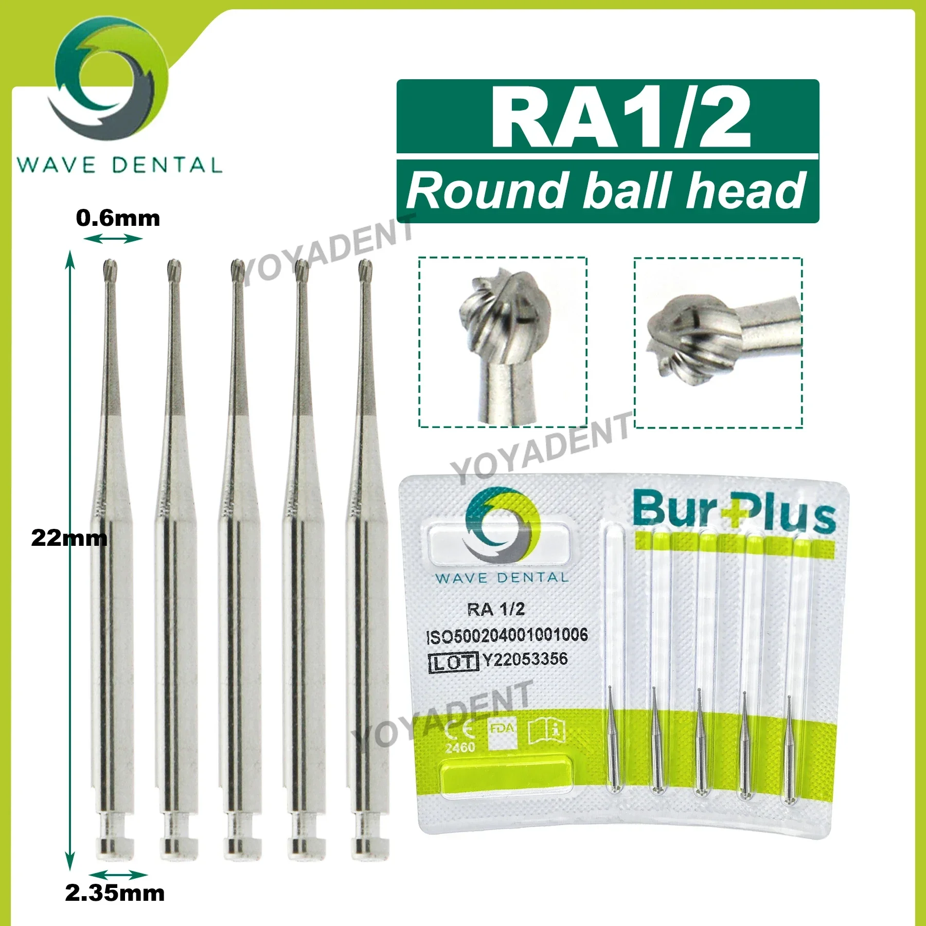 Tungsten Carbide, gelombang gigi Tungsten Burs Dental strawberry RA bor gigi 2.35mm untuk kecepatan rendah sudut kontra Handpiece 5 buah/pak