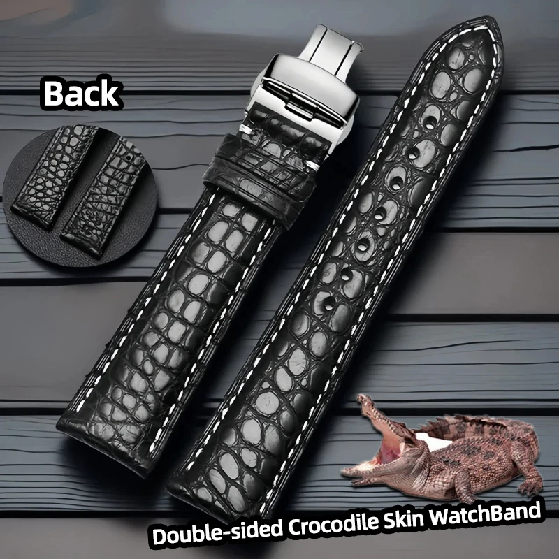 

unisex Double-sided Crocodile Skin WatchBand 18mm 19mm 20mm 22mm 23mm 24mm Watch Strap Bracelet Stainless steel Watch buckle