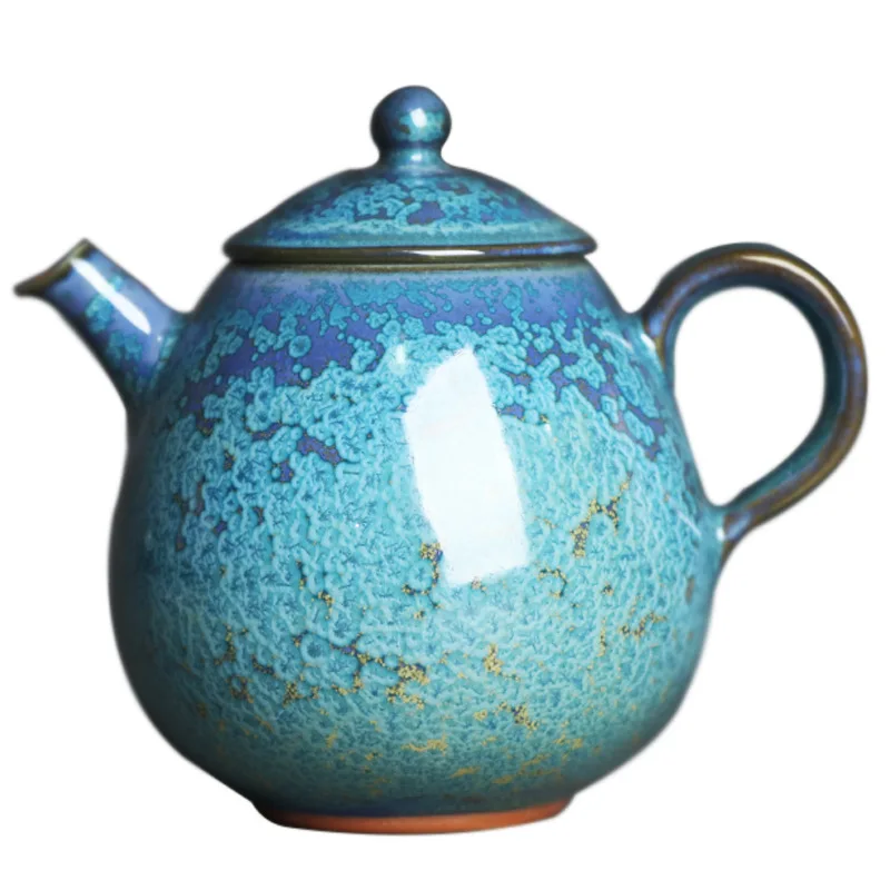 Yuzhou Junyao Floating Blue Jade Dragon Dan Holding Teapot Raw Mineral Oil Drops Tianmu Crystal Spotted Gold Point Tea Maker