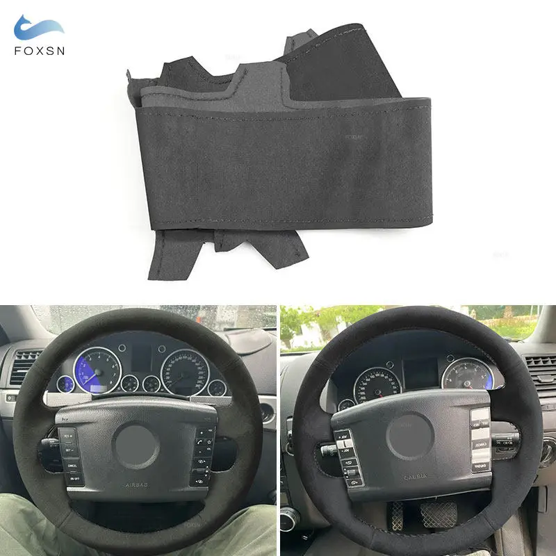 1,2mm Wildleder Leder Auto Innen Lenkrad Abdeckung Trim Für VW Touareg Phaeton 2002 2003 2004 2005 2006 2007 2008 2009 2010