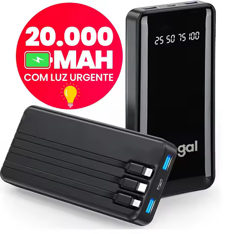Power Bank 20000mAh com Lanterna Portátil Design Favos de Mel Bateria Externa Alta