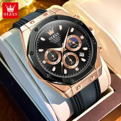 OLEVS Top Brand Trendy Men's Watches Waterproof Moon Phase Large dial Quartz Watch Chronograph Luminous Original Wristwatch