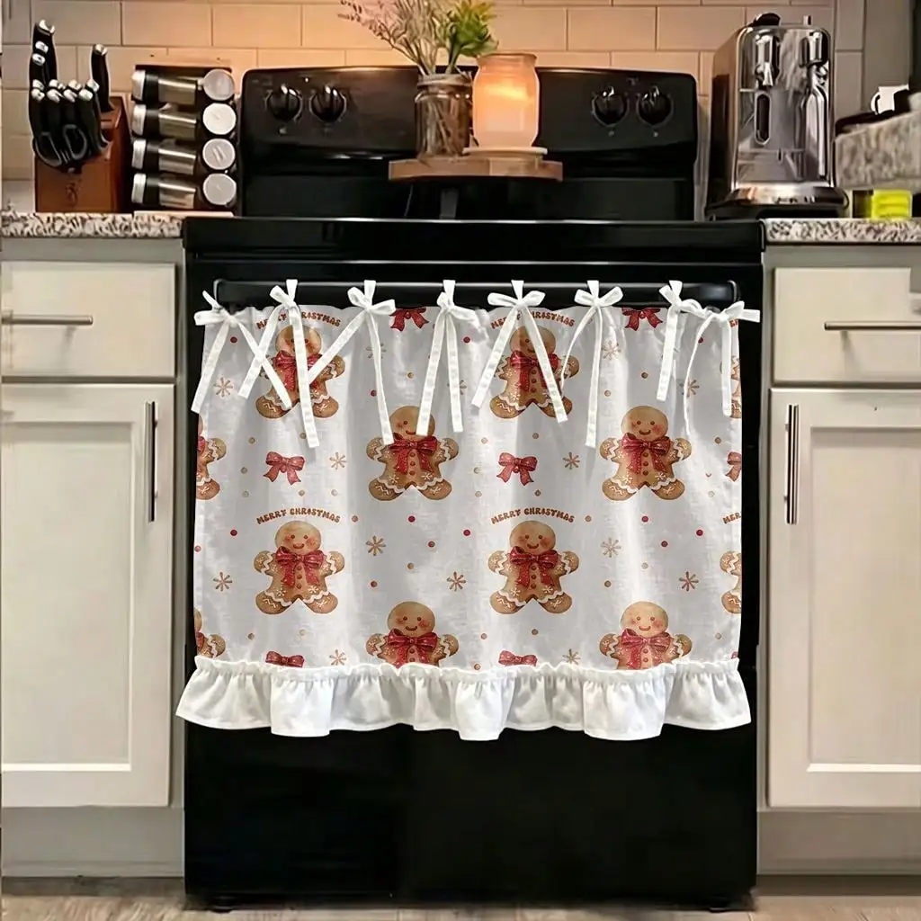 2D Flat, 1pc Christmas Kitchen Stove Oven Valance, 2D Print Merry Christmas Gingerbread Pattern Print Also Be Decoration Curtain for Dishwasher Microwaves Cabinet Kitchen Sink, Cute Christmas Gift, Makes a Great Addition to Your Christmas Theme Home