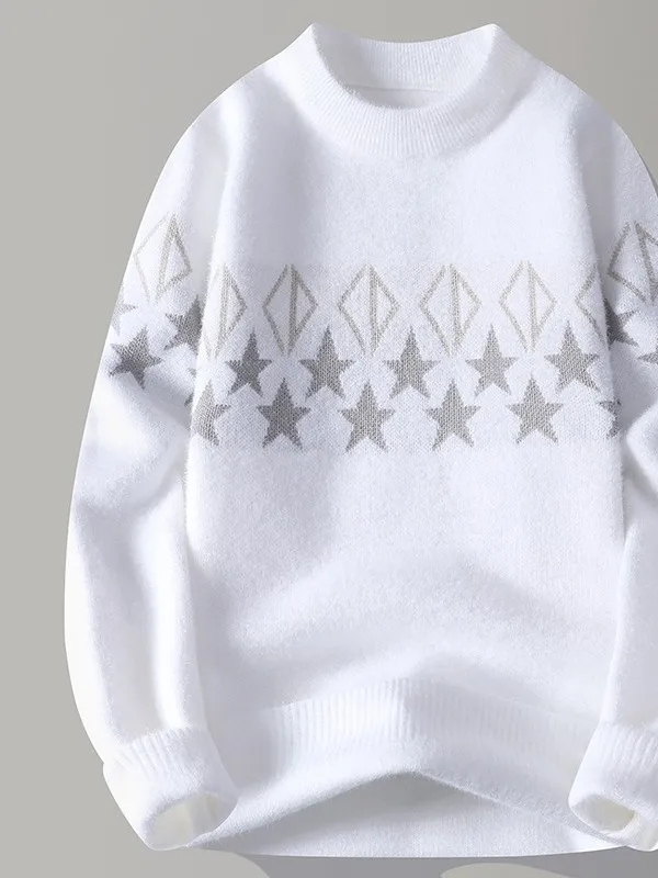 

Мужской утепленный трикотажный джемпер с круглым вырезом, модный, универсальный, базовый слой, теплый, повседневный, с длинным рукавом, с геометрическим узором, осень 2025