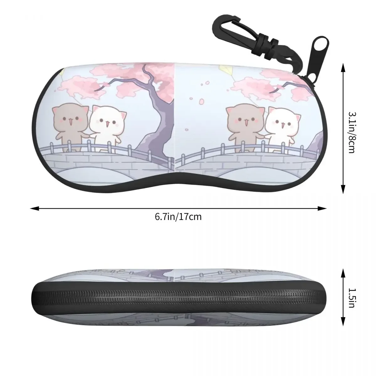 Romantic Peach And Goma Mochi Cat Sunglasses Soft Case Neoprene Zipper Shell Eyeglass Case Custom Protective Box For Glasses