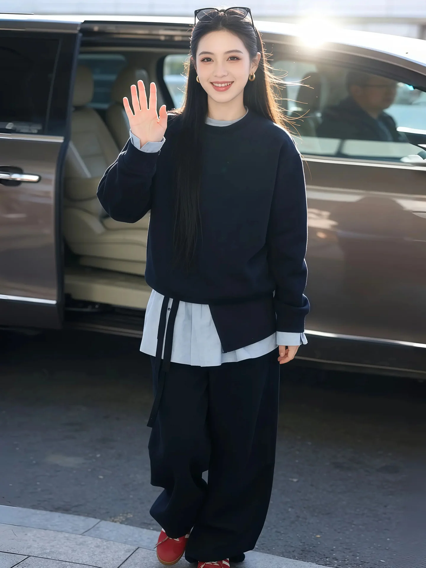 

Fashionable round Neck Splice Sweatshirt Wide Leg Pants Set Women's Spring Autumn Casual High Waist Three Piece Suit
