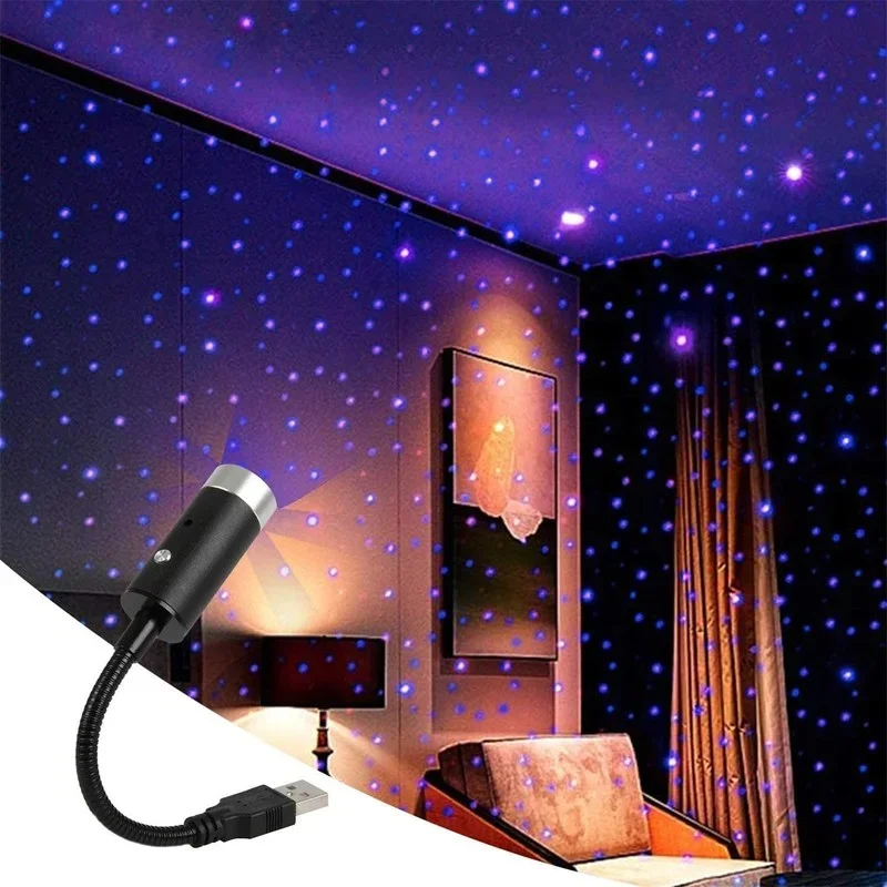 

Portable Mini Decorative Lamp USB Adjustable Wedding Car Interior Ceiling Decor Roof Star Projector Projection Night Light