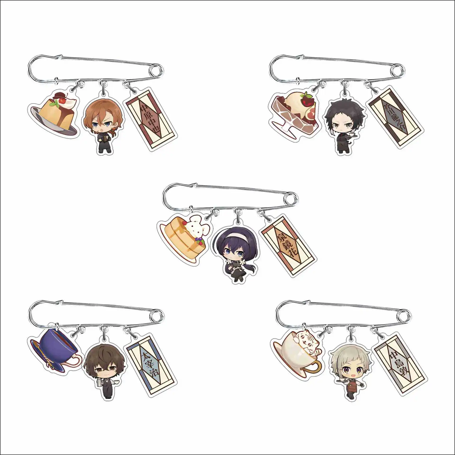 UV Laminated Acrylic Animation Derivatives Pin Brooch Safety Pin Style Nakajima Atsushi Dazai Osamu Brithday Gift for Friend