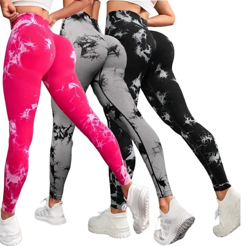 Seamless Yoga Leggings Pants Sports Fitness Tie-Dye High Waist Peach Hip-lifting Tight Trousers Workout Gym Leggings for Women