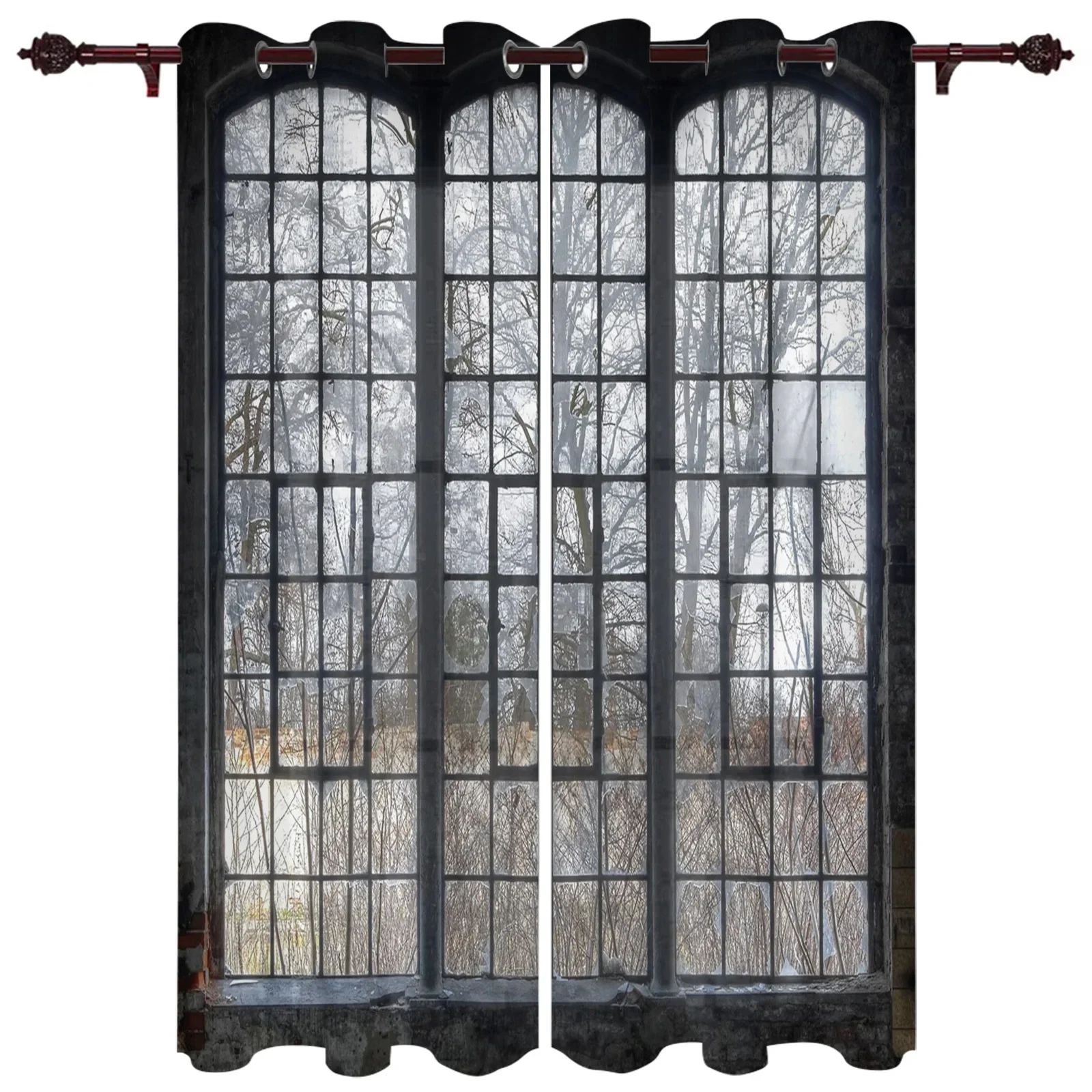 Translucent Curtains Windows Woods Retro Jet Black High Quality Valance Window Curtains Living Room Bedroom Curtains