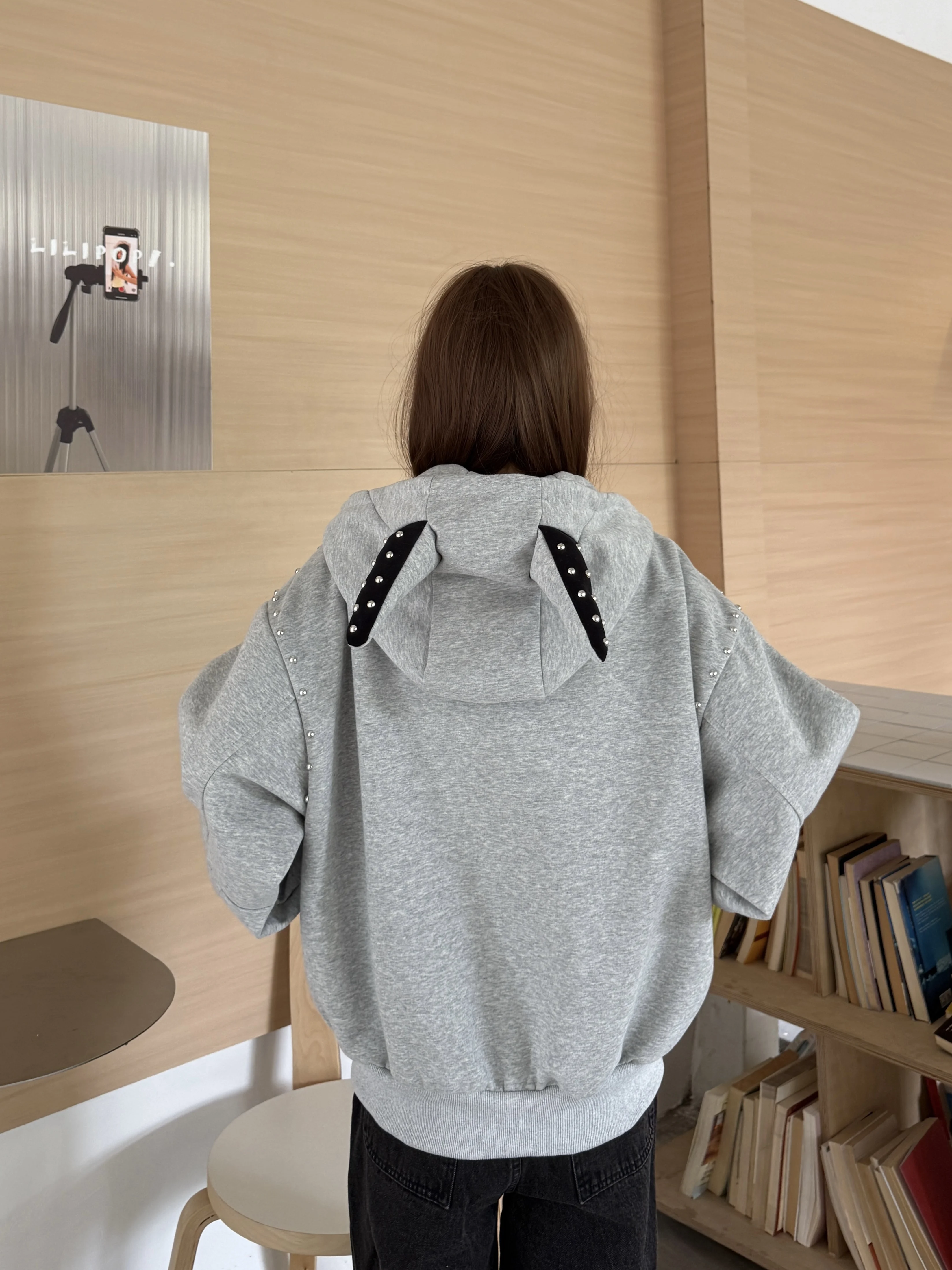 Autumn American Vintage Street Style Hoodie Coat Women's Loose Fit Rivet Designed Y2K 2000s Hoodie Jacket Casual Couple Outfit