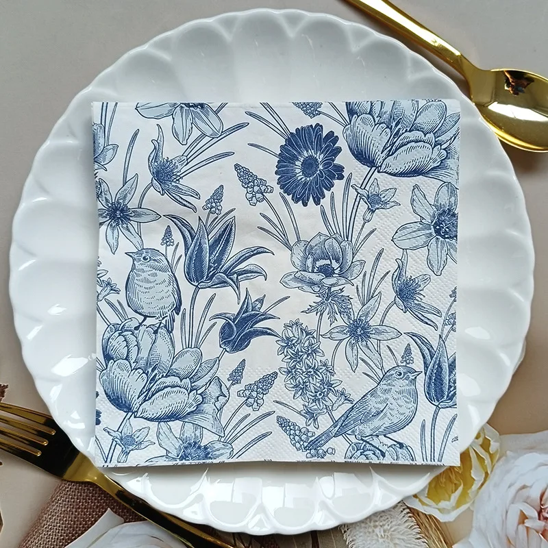 2026 Floral Bird Print Napkins Disposable Party Tableware for Hotel Restaurant Outdoor Weddings Party