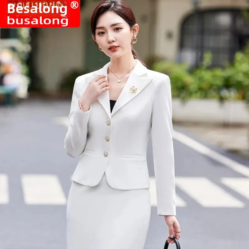 2024 New Women's Long Sleeve Professional Western-style Suit Skirt Official Interview Sales Workwear Half-length Skirt+Blazer Se