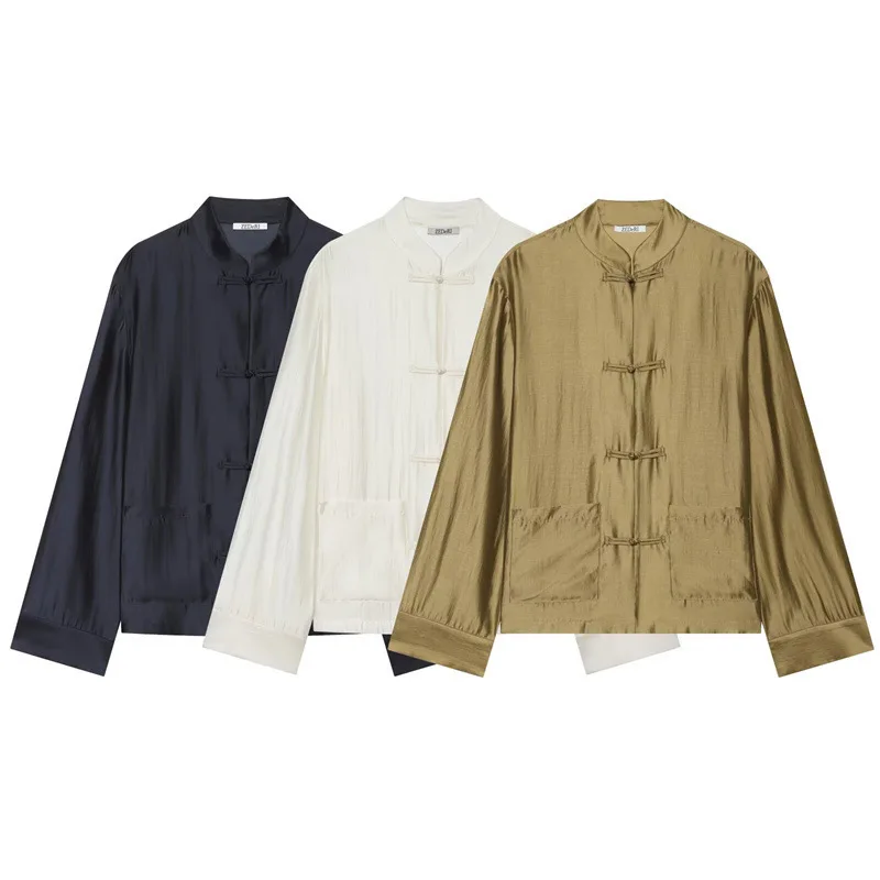 

Dave&Di European And American Style Women's Clothing Chinese Style Quality Versatile Rope Knot Buckle Long Sleeved Shirt