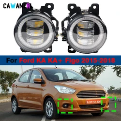 2 Pcs Car LED Lens Fog Light Angel Eye Daylight 30W Adjustable Front Fog Lamp DRL H11 For Ford KA KA+ Figo 2015 2016 2017 2018