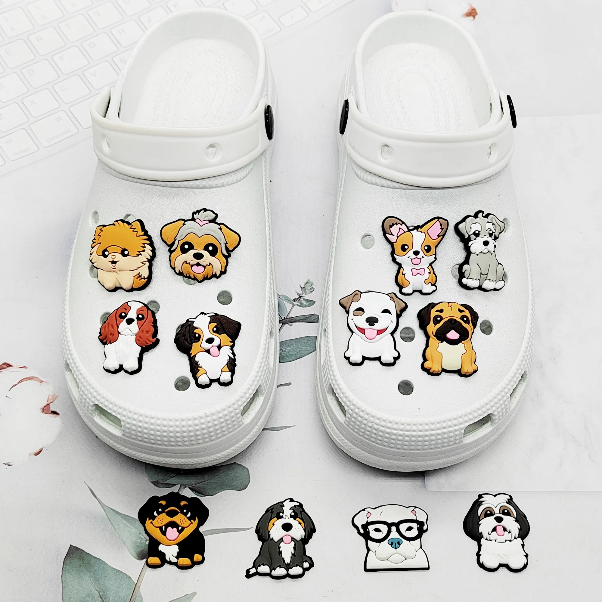 New 1pcs Cartoon Animal Dog Corgi Yorkshire Terrier PVC Shoe Charms Wristbands Hole Slipper Decoration Kids Party Xmas Gifts