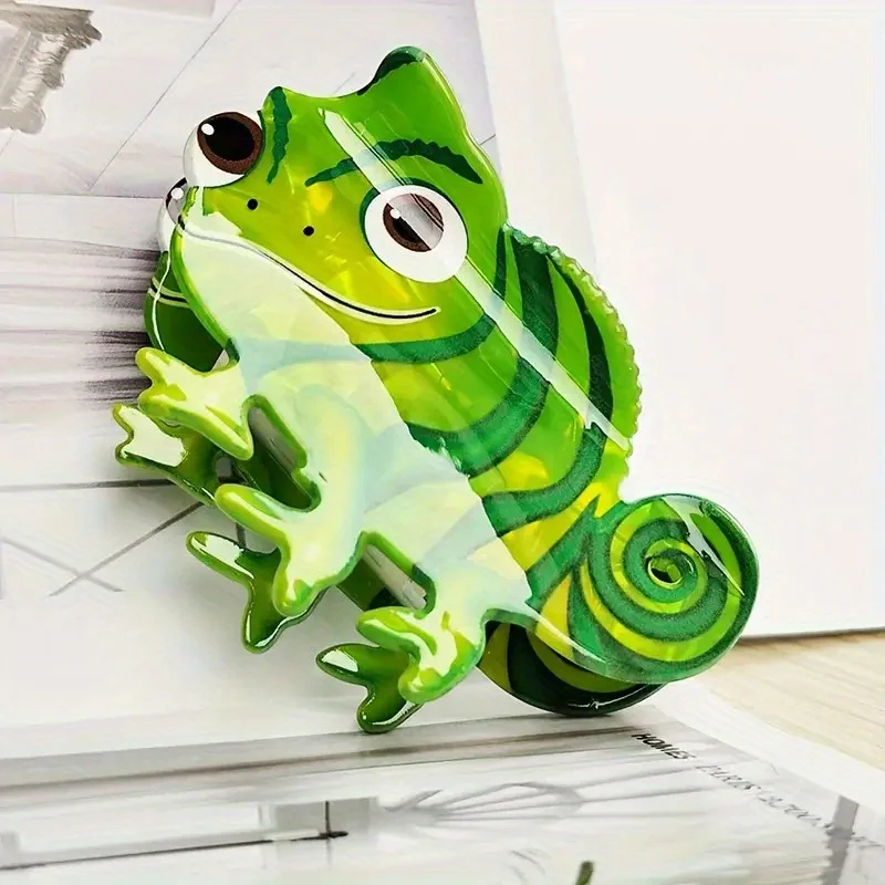 

3D Chameleon Hair Clip, Kawaii Cartoon Expression, Back of Head, Hair Accessory for Girls, School, Campus Fun Style