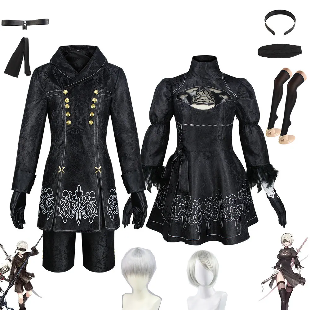 Gothic Black White Dress Full Set Futuristic Sci-Fi Style Stage Performance Cosplay Costume for Party Carnival