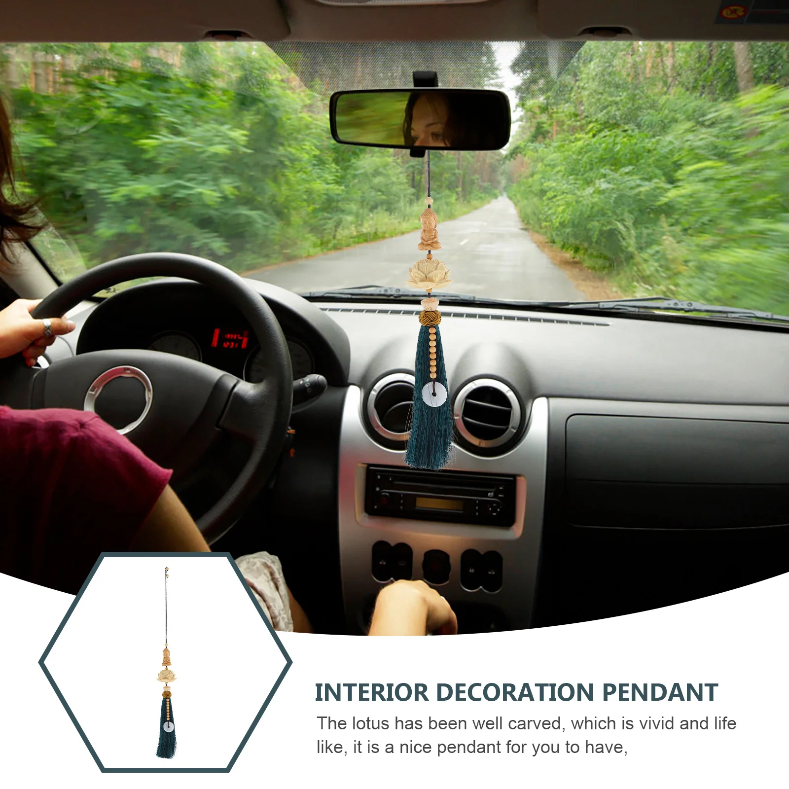 

Wooden Buddha Lotus Pendant Retro Car Hanging Ornament Stylish Home Decor Auto Hanging Pendant Buddha Lotus Design Vehicle