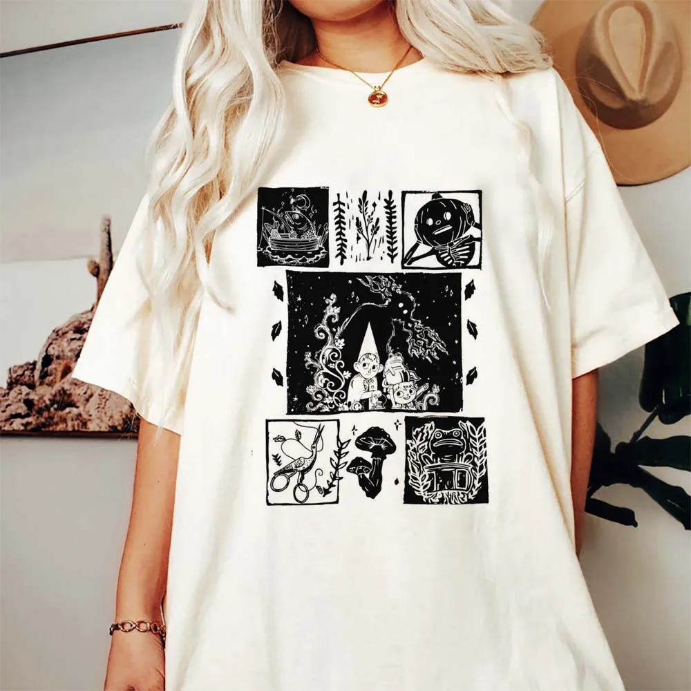 Vintage Over De Tuin Muur Halloween Vintage Stijl Cartoon Print Korte Mouw O-hals Veelzijdige Trendy Street Fashion T-Shirt