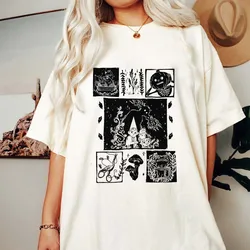 Vintage Over The Garden Wall Halloween Vintage Style Cartoon Print Short Sleeve O-Neck Versatile Trendy Street Fashion T-Shirt