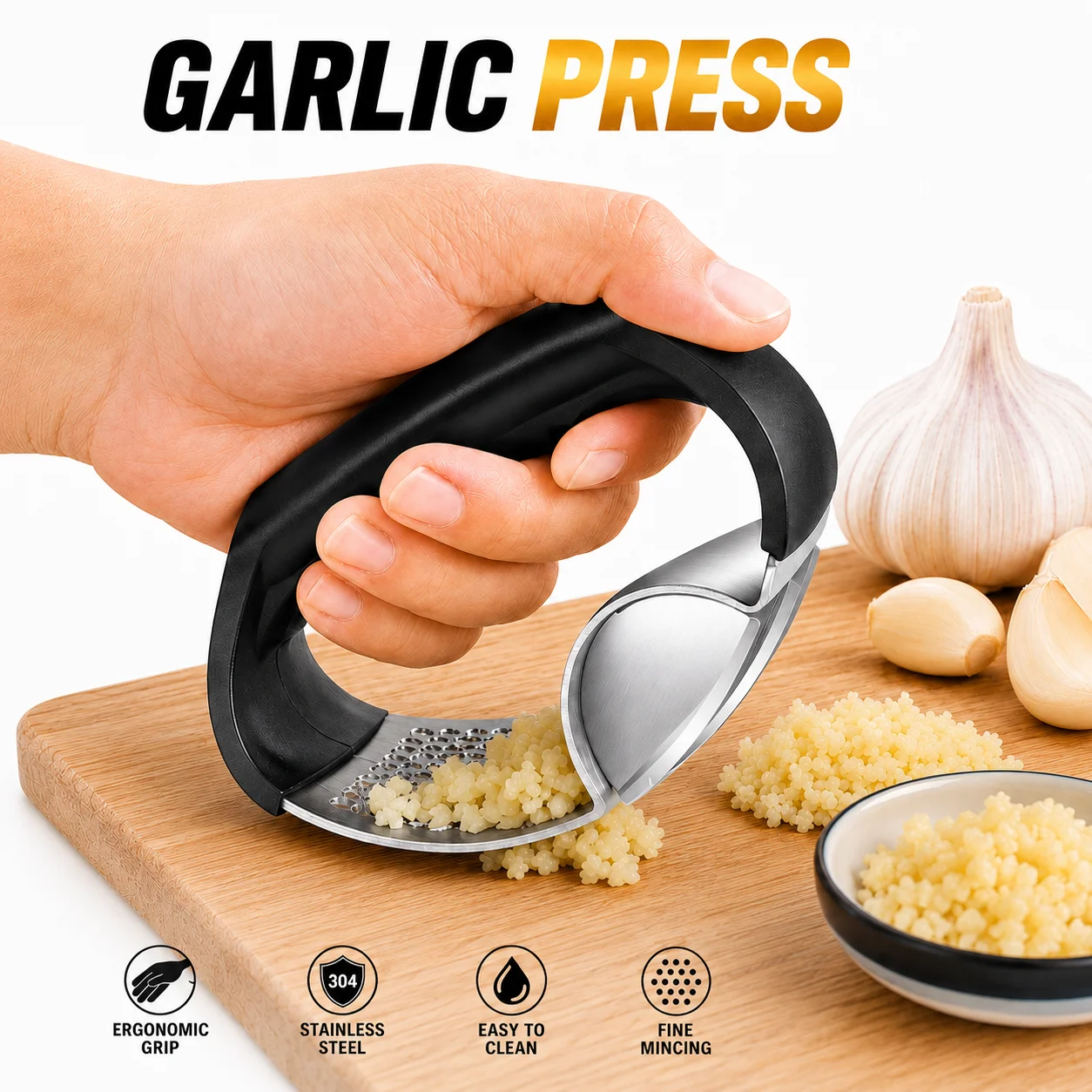 Stainless Steel Garlic Crusher Manual Rocker Garlic Press Chopper Mincer Easy Rinse Clean Ginger Slicer Kitchen Gadget