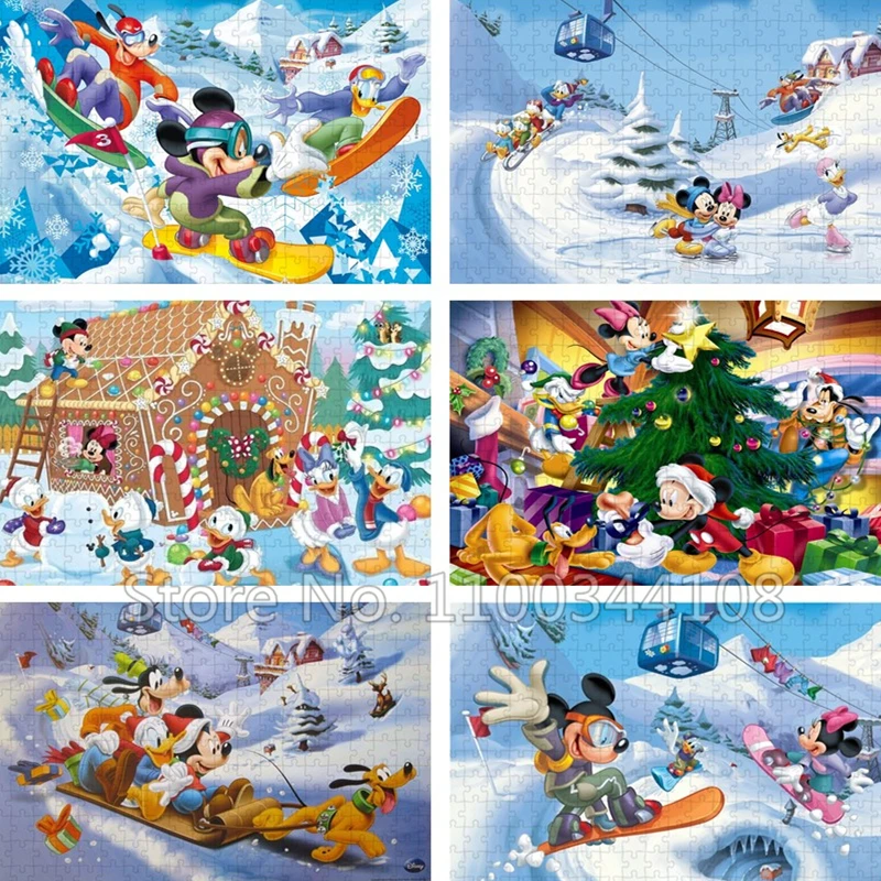 Disney Winter Mickey Mouse with Friends Puzzles for Children's Handmade Toys & Hobbies Cartoon Jigsaw Puzzles Christmas Present